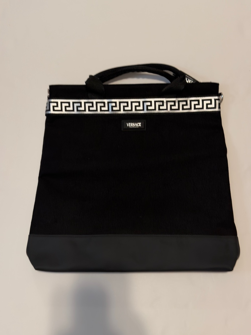 Versace Black Tote with Greek Key Trim